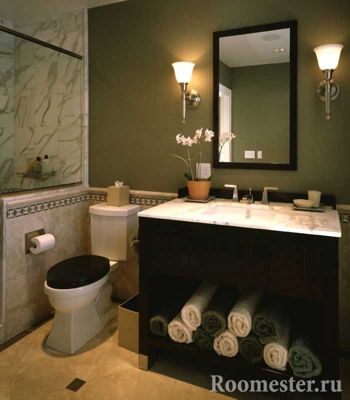 Salle de bain de couleur olive foncé